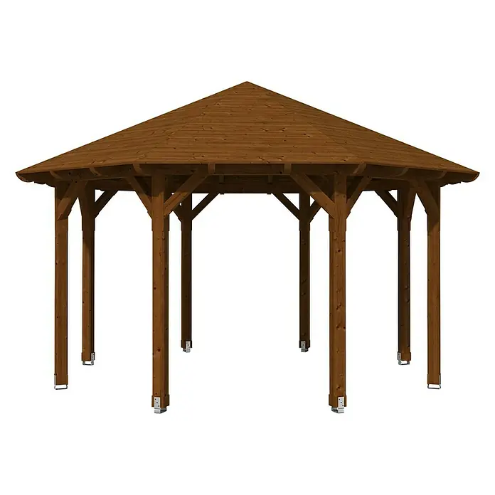 Skan Holz Pavillon Lyon 2 - L x B: 484 x 484 cm, Nussbaum - Diagonale Ansicht