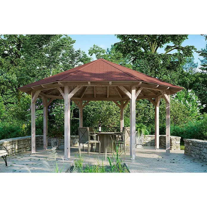 Skan Holz Pavillon Lyon 3 - L x B: 557 x 557 cm, Natur - Stimmungsaufnahme