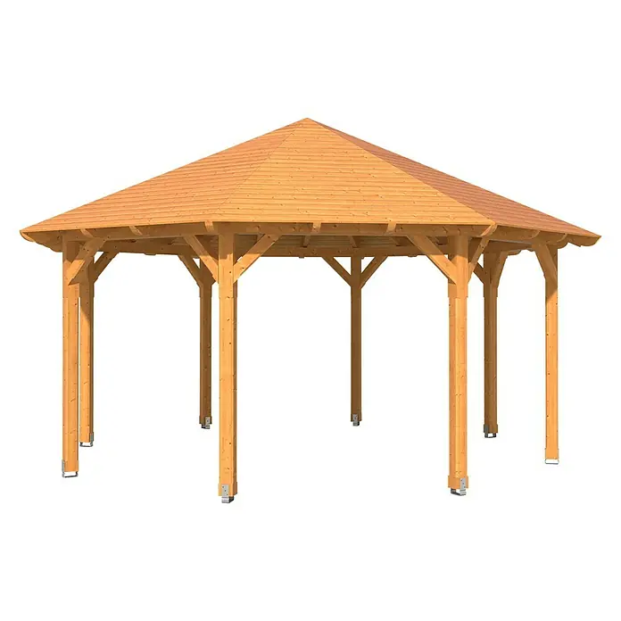 Skan Holz Pavillon Lyon 3 - L x B: 557 x 557 cm, Natur - Diagonale Ansicht