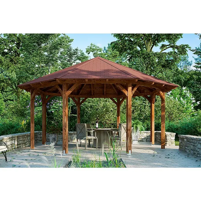 Skan Holz Pavillon Lyon 3 - L x B: 557 x 557 cm, Nussbaum - Stimmungsaufnahme