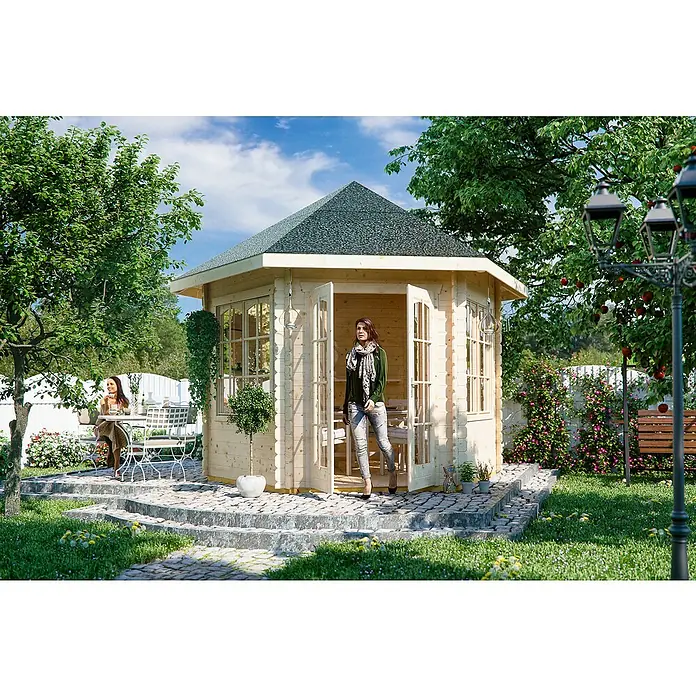 Skan Holz Gartenhaus Madeira 2 - Außenmaß: B x T: 350 x 303 cm, Holz, Wandstärke: 28 mm - Stimmungsaufnahme