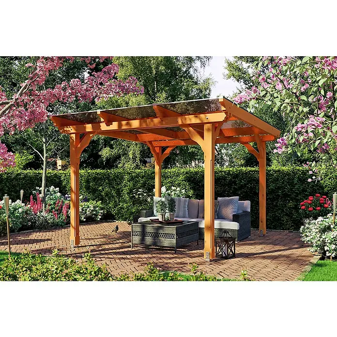 Skan Holz Pavillon Marseille - L x B: 350 x 327 cm, Eiche Hell - Stimmungsaufnahme