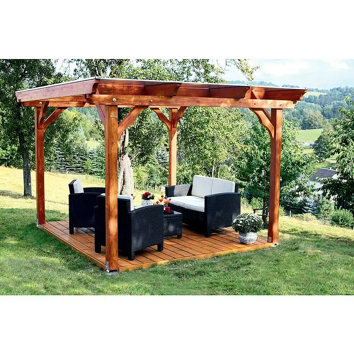 Skan Holz Pavillon Marseille - L x B: 350 x 327 cm, Nussbaum - Stimmungsaufnahme