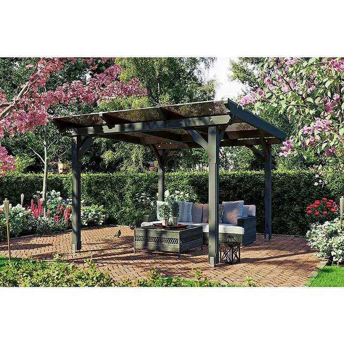 Skan Holz Pavillon Marseille - L x B: 350 x 327 cm, Schiefergrau - Stimmungsaufnahme