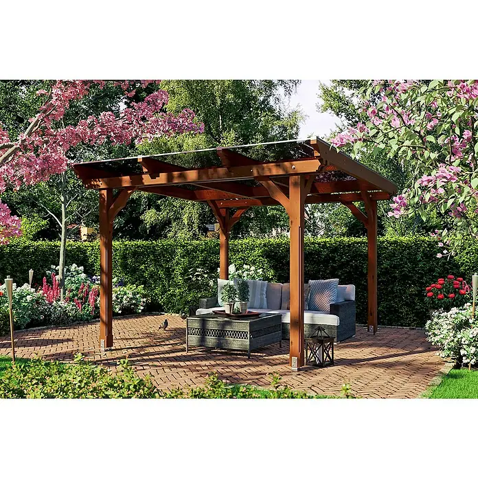 Skan Holz Pavillon Marseille - L x B: 350 x 327 cm, Nussbaum - Stimmungsaufnahme