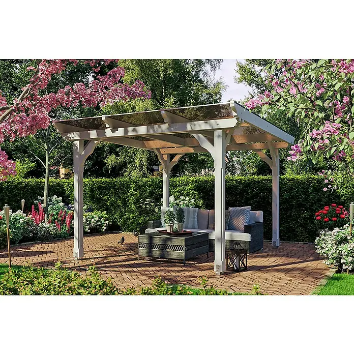 Skan Holz Pavillon Marseille - L x B: 350 x 327 cm, Weiß - Stimmungsaufnahme