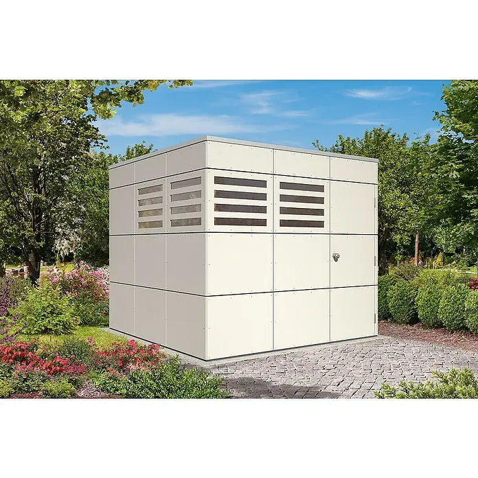 Skan Holz CrossCube Gartenhaus Melbourne 3 - B x T: 253 x 253 cm, 6,4 m², Wandstärke: 10 mm - Stimmungsaufnahme