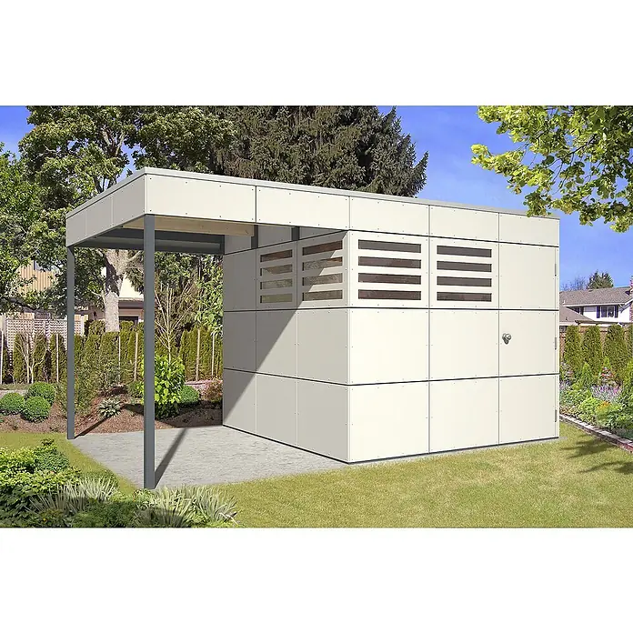 Skan Holz CrossCube Gartenhaus-Anbau Crosscube - B x H: 168 x 223 cm, Passend für: Skan Holz Crosscube Gartenhäuser Perth/Melbourne 3 + 4, Telegrau - Stimmungsaufnahme