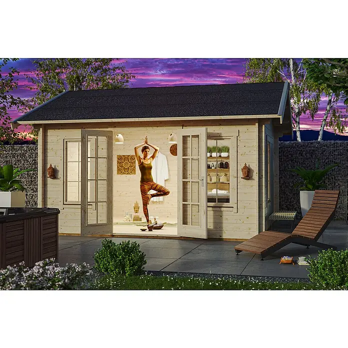 Skan Holz Gartenhaus Montreal 2 - B x T: 500 x 460 cm, Holz, 15,96 m², Wandstärke: 70 mm, 28 mm Profilschalung mit Nut & Feder - Stimmungsaufnahme