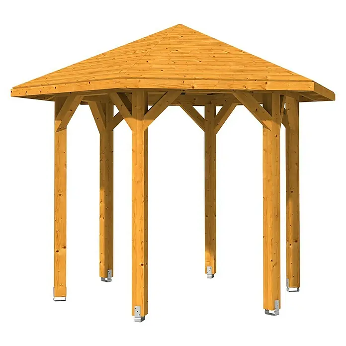 Skan Holz Pavillon Nancy 1 - L x B: 312 x 360 cm, Eiche Hell - Diagonale Ansicht