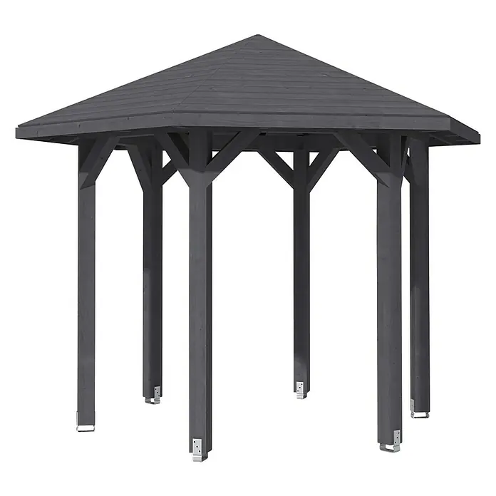 Skan Holz Pavillon Nancy 1 - L x B: 312 x 360 cm, Schiefergrau - Diagonale Ansicht