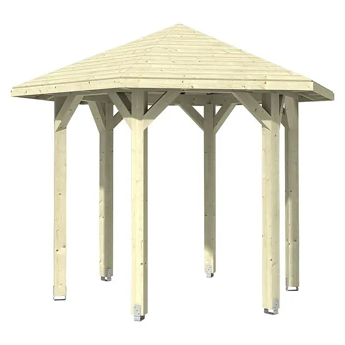 Skan Holz Pavillon Nancy 1 - L x B: 312 x 360 cm, Natur - Diagonale Ansicht