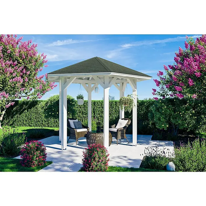 Skan Holz Pavillon Nancy 1 - L x B: 312 x 360 cm, Weiß - Anwendungsbeispiel