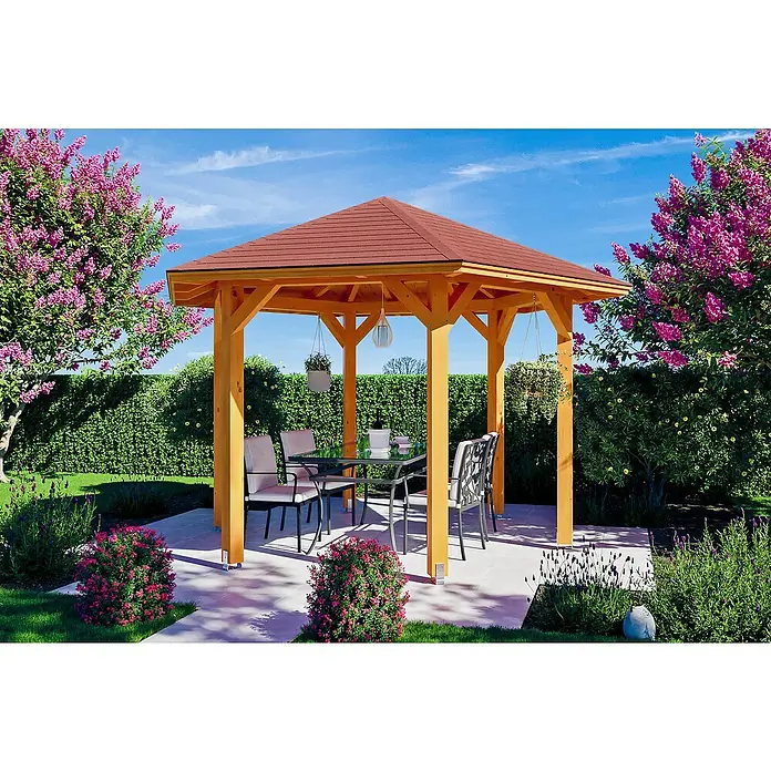 Skan Holz Pavillon Nancy 2 - L x B: 364 x 420 cm, Eiche Hell - Anwendungsbeispiel
