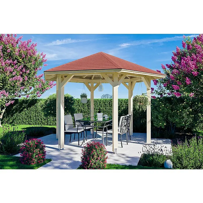 Skan Holz Pavillon Nancy 2 - L x B: 364 x 420 cm, Natur - Anwendungsbeispiel