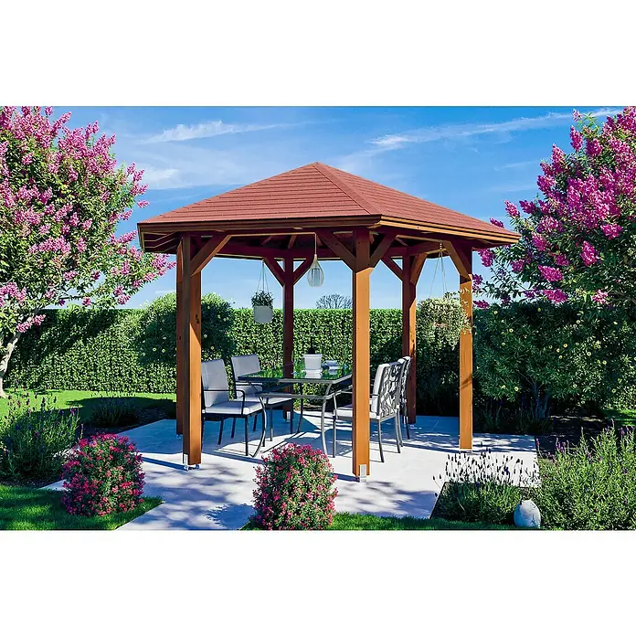 Skan Holz Pavillon Nancy 2 - L x B: 364 x 420 cm, Nussbaum - Anwendungsbeispiel