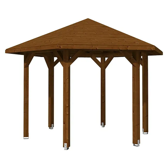 Skan Holz Pavillon Nancy 2 - L x B: 364 x 420 cm, Nussbaum - Diagonale Ansicht