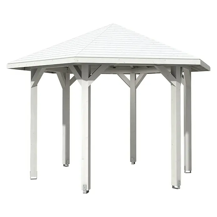 Skan Holz Pavillon Nancy 2 - L x B: 364 x 420 cm, Weiß - Diagonale Ansicht
