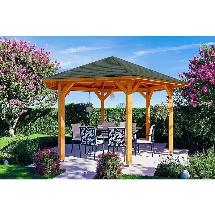 Skan Holz Pavillon Nancy 3 - L x B: 416 x 480 cm, Eiche Hell - Anwendungsbeispiel