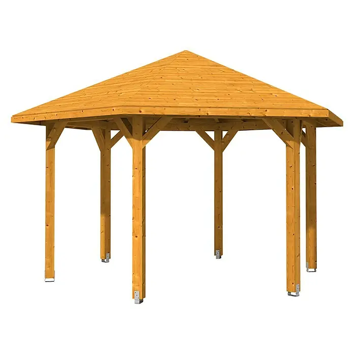 Skan Holz Pavillon Nancy 3 - L x B: 416 x 480 cm, Eiche Hell - Diagonale Ansicht