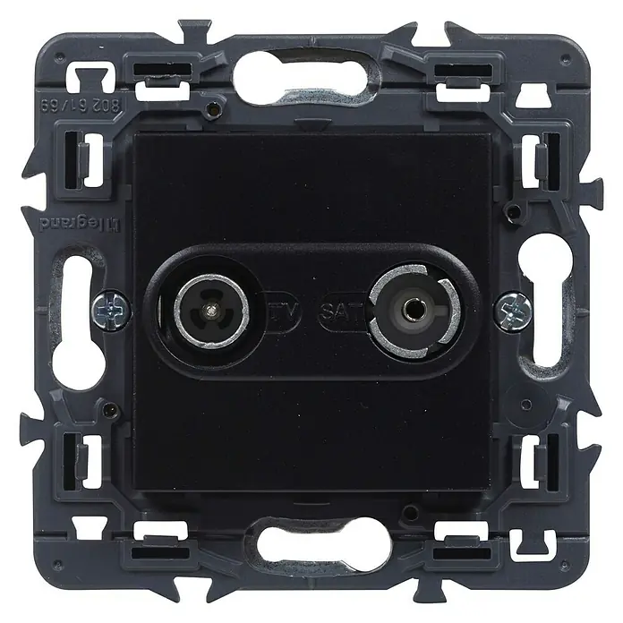 Legrand Valena Next Toma TV/SAT Intermedia - Negro, 2 canales, Metal, Montaje en la pared - Vista frontal