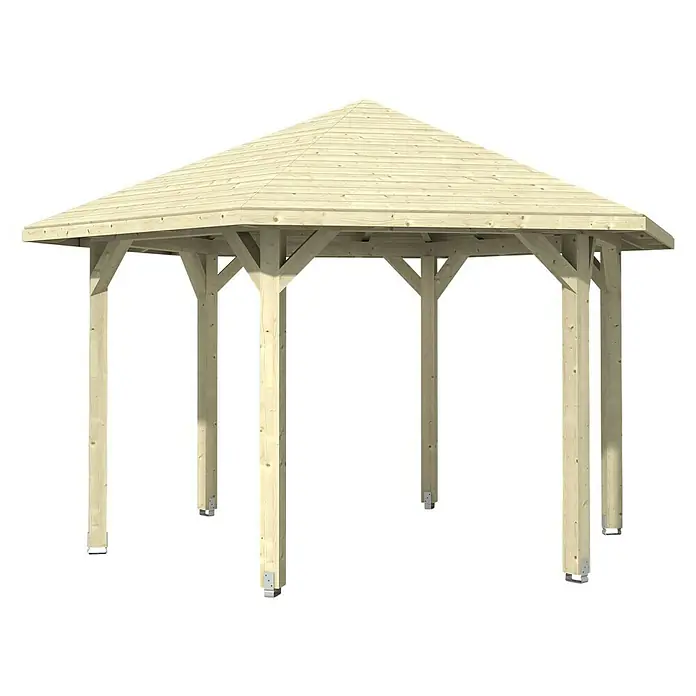 Skan Holz Pavillon Nancy 3 - L x B: 416 x 480 cm, Natur - Diagonale Ansicht