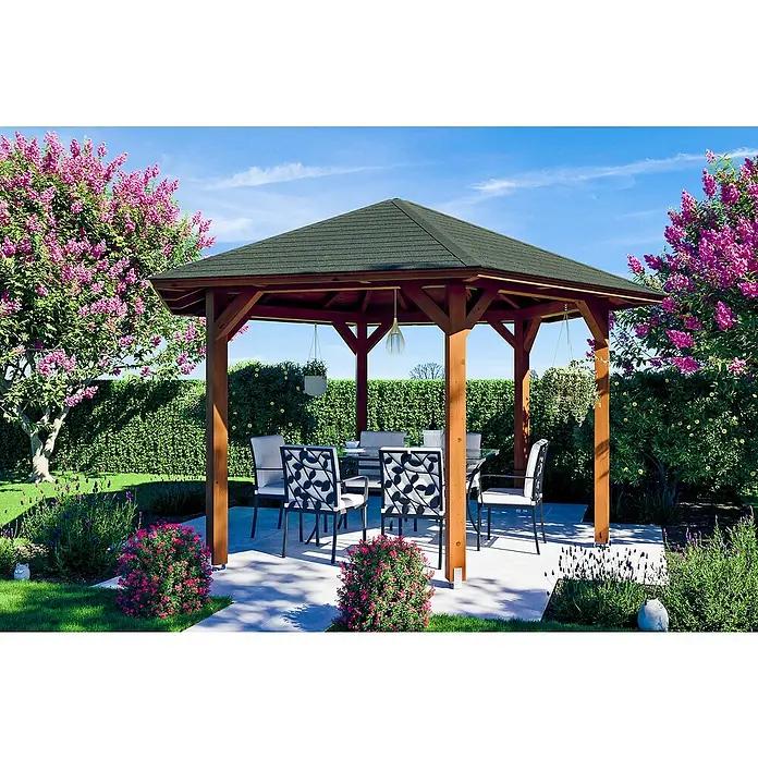Skan Holz Pavillon Nancy 3 - L x B: 416 x 480 cm, Nussbaum - Anwendungsbeispiel
