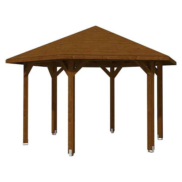 Skan Holz Pavillon Nancy 3 - L x B: 416 x 480 cm, Nussbaum - Diagonale Ansicht
