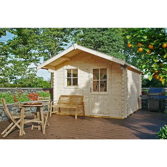 Skan Holz Gartenhaus Narvik 2 - B x T: 340 x 400 cm, Holz, 9 m², Wandstärke: 45 mm - Anwendungsbeispiel