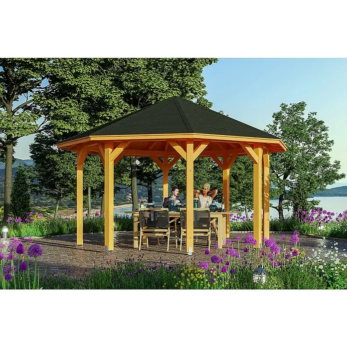 Skan Holz Pavillon Nice 2 - L x B: 484 x 484 cm, Holz, Eiche - Stimmungsaufnahme