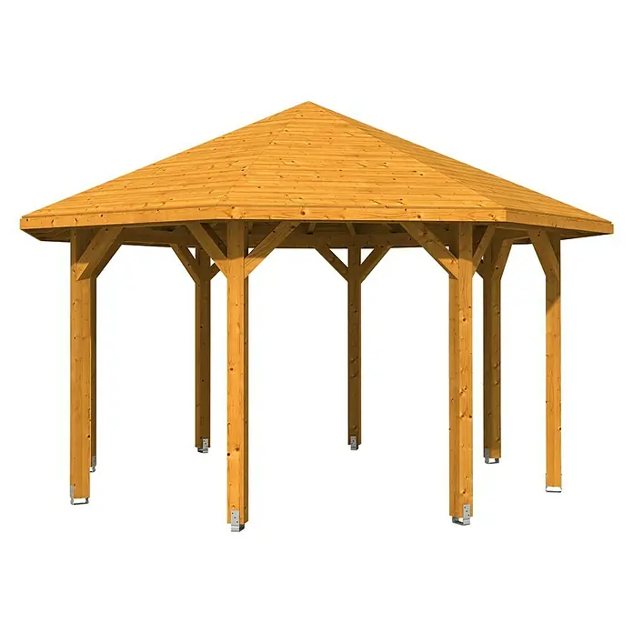 Skan Holz Pavillon Nice 2 - L x B: 484 x 484 cm, Holz, Eiche - Diagonale Ansicht