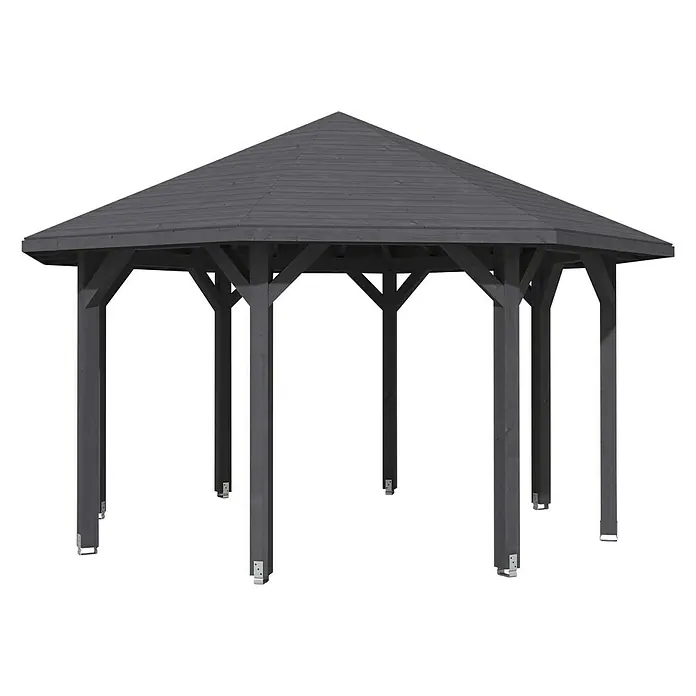 Skan Holz Pavillon Nice 2 - L x B: 484 x 484 cm, Holz, Schiefergrau - Diagonale Ansicht