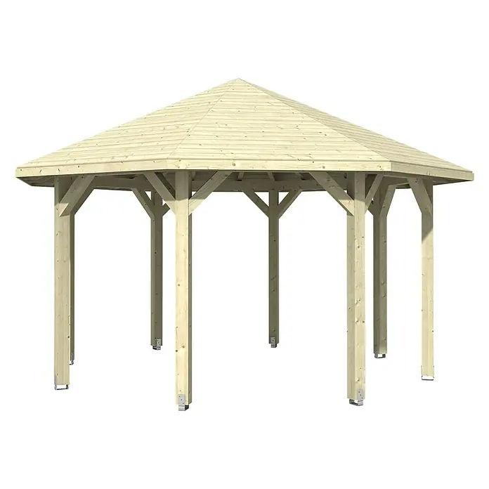 Skan Holz Pavillon Nice 2 - L x B: 484 x 484 cm, Holz, Natur - Diagonale Ansicht