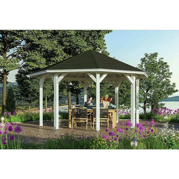 Skan Holz Pavillon Nice 2 - L x B: 484 x 484 cm, Holz, Weiß - Stimmungsaufnahme