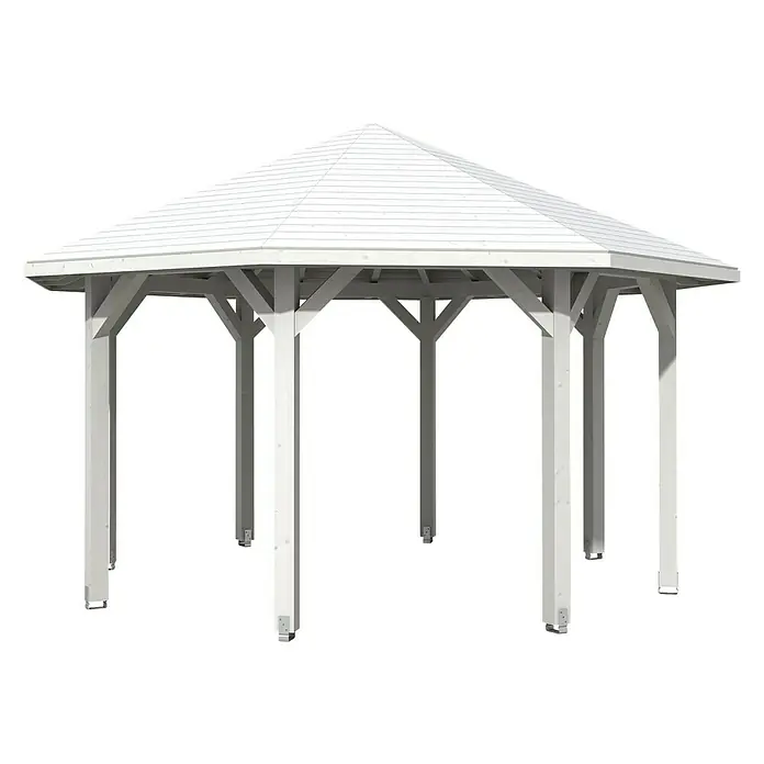 Skan Holz Pavillon Nice 2 - L x B: 484 x 484 cm, Holz, Weiß - Diagonale Ansicht