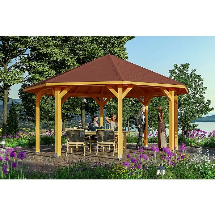 Skan Holz Pavillon Nice 3 - L x B: 557 x 557 cm, Eiche - Stimmungsaufnahme