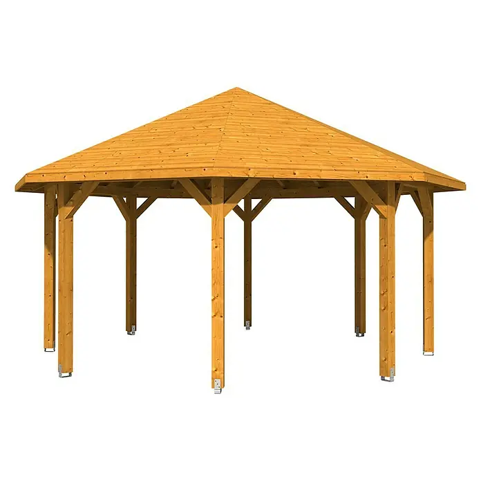 Skan Holz Pavillon Nice 3 - L x B: 557 x 557 cm, Eiche - Diagonale Ansicht