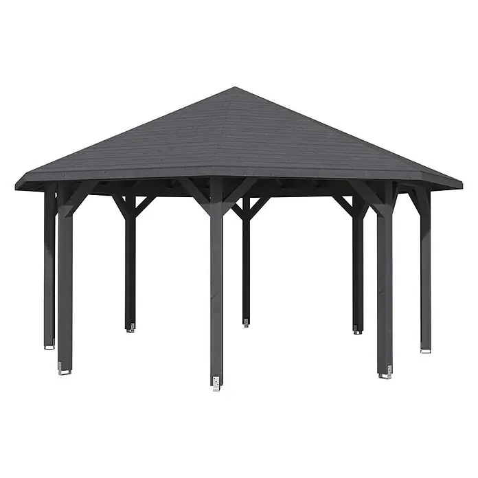Skan Holz Pavillon Nice 3 - L x B: 557 x 557 cm, Schiefergrau - Diagonale Ansicht