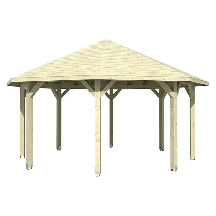 Skan Holz Pavillon Nice 3 - L x B: 557 x 557 cm - Diagonale Ansicht