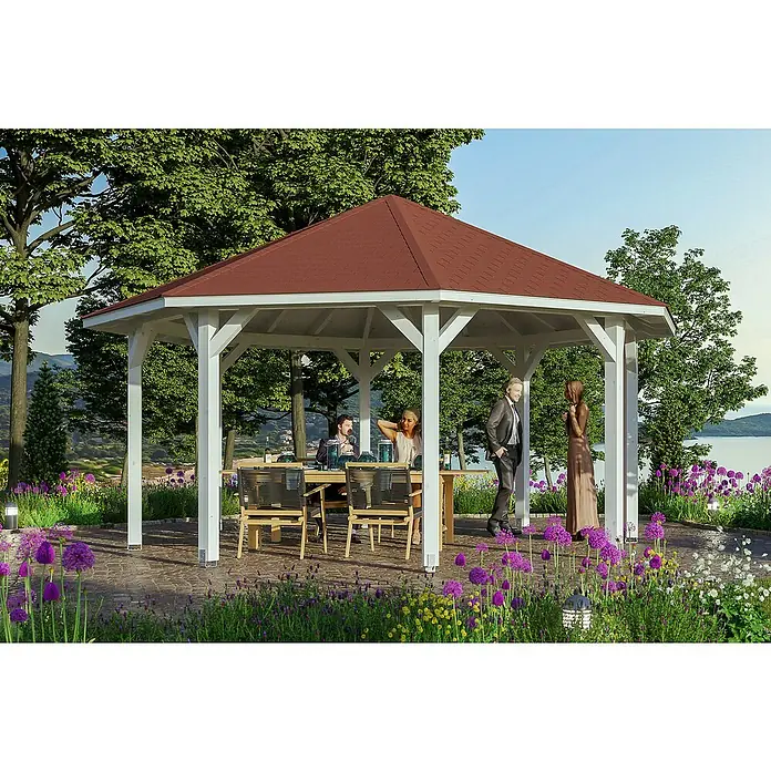 Skan Holz Pavillon Nice 3 - L x B: 557 x 557 cm, Weiß - Stimmungsaufnahme