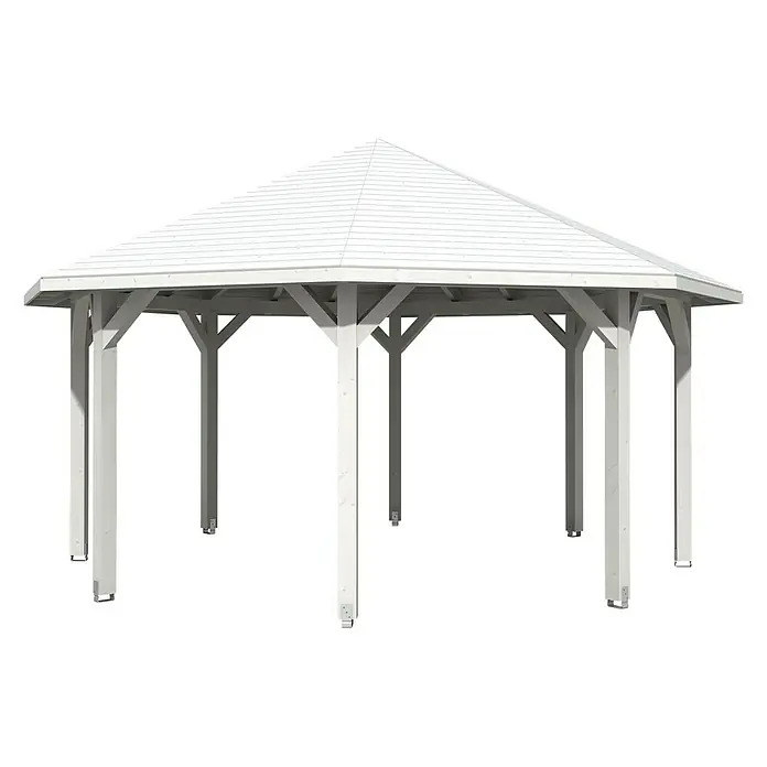 Skan Holz Pavillon Nice 3 - L x B: 557 x 557 cm, Weiß - Diagonale Ansicht
