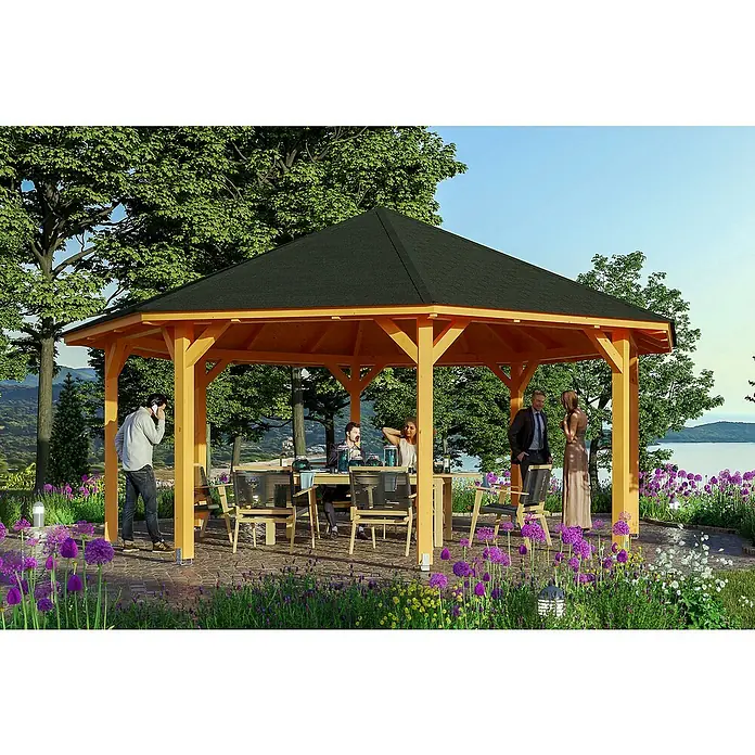 Skan Holz Pavillon Nice 4 - L x B: 630 x 630 cm, Eiche Hell - Stimmungsaufnahme