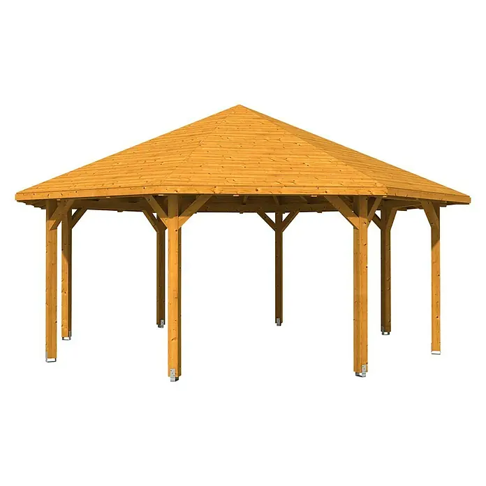 Skan Holz Pavillon Nice 4 - L x B: 630 x 630 cm, Eiche Hell - Diagonale Ansicht