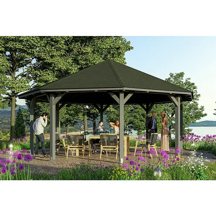 Skan Holz Pavillon Nice 4 - L x B: 630 x 630 cm, Schiefergrau - Stimmungsaufnahme
