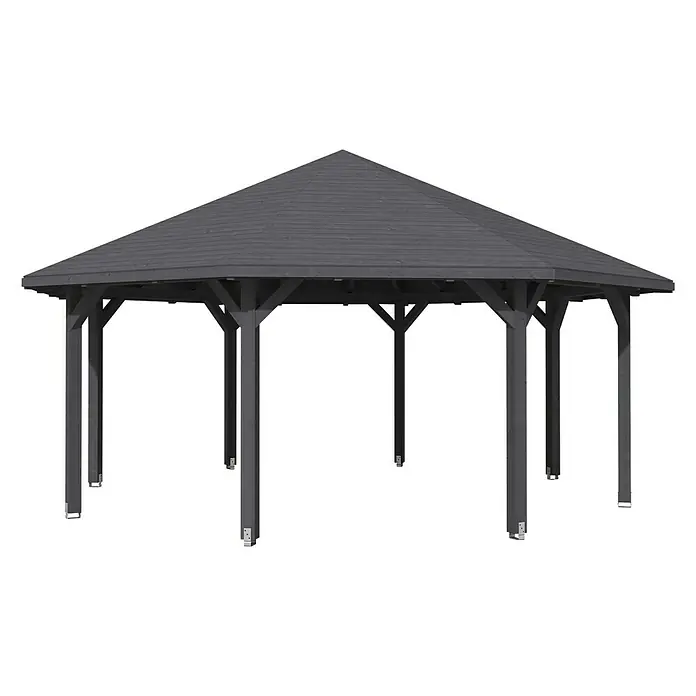 Skan Holz Pavillon Nice 4 - L x B: 630 x 630 cm, Schiefergrau - Diagonale Ansicht