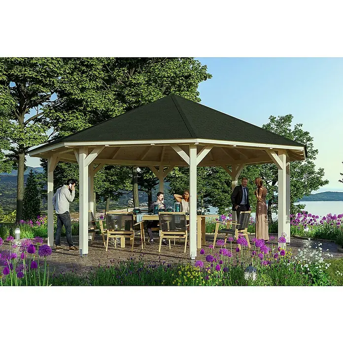 Skan Holz Pavillon Nice 4 - L x B: 630 x 630 cm, Natur - Stimmungsaufnahme