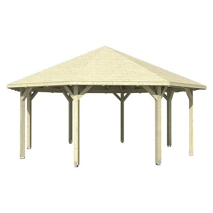 Skan Holz Pavillon Nice 4 - L x B: 630 x 630 cm, Natur - Diagonale Ansicht