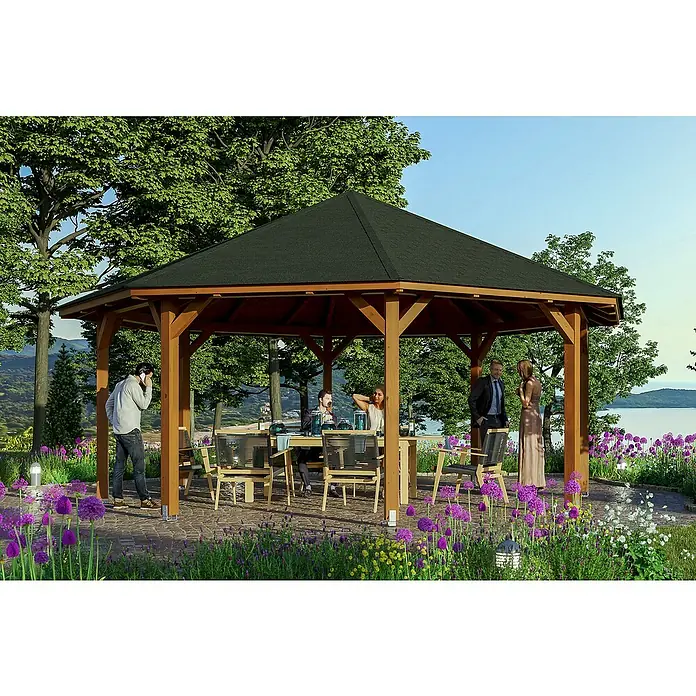 Skan Holz Pavillon Nice 4 - L x B: 630 x 630 cm, Nussbaum - Stimmungsaufnahme