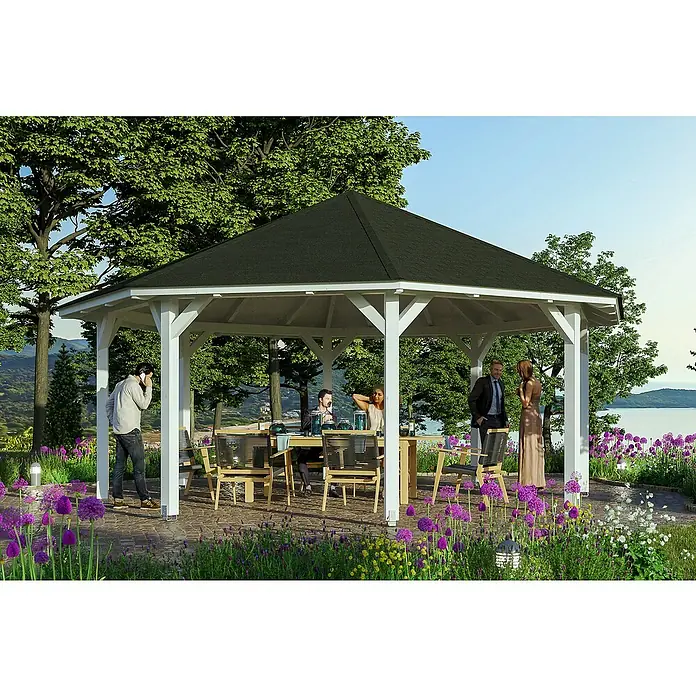 Skan Holz Pavillon Nice 4 - L x B: 630 x 630 cm, Weiß - Stimmungsaufnahme