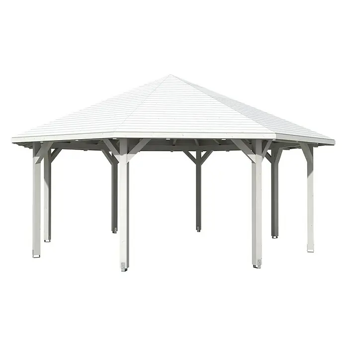 Skan Holz Pavillon Nice 4 - L x B: 630 x 630 cm, Weiß - Diagonale Ansicht